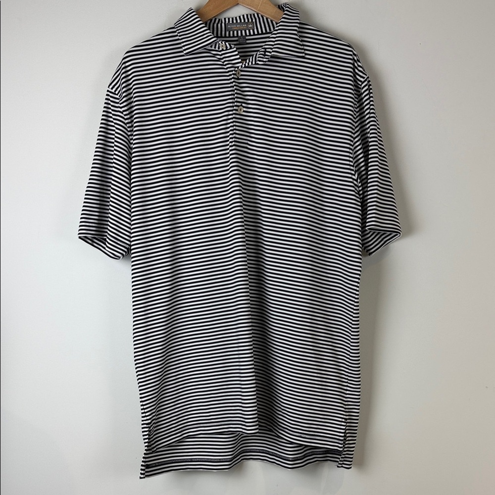 Peter Millar Black and White Striped Golf Polo Shirt